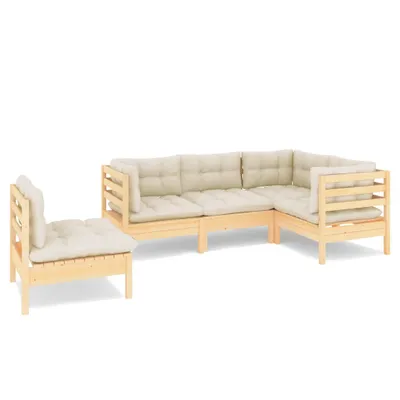 Produktbild von vidaXL 5-tlg. Garten-Lounge-Set mit Creme Kissen Kiefernholz