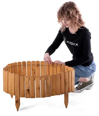 Produktbild von Holz Gartenzaun - Palisaden Rollzaun - Rasenkante Beetumrandung - Eiche - 200x20 cm - Braun