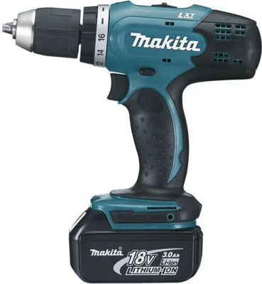 A cordless drill with a battery pack attached, shown against a white background.
