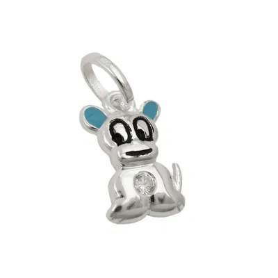 Produktbild von Anhänger 12x8mm kleiner Hund hellblau farbig lackiert mit Zirkonia Silber 925 silber 12x8mm
