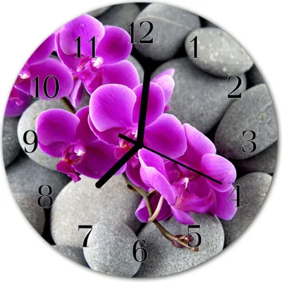 Produktbild von Glasuhr Wanduhr Küchenuhr Echt-Glas 30fi cm Orchidee Steine violett