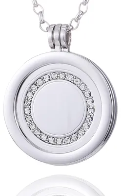 Produktbild von Morella® Damen Halskette 70 cm Edelstahl und Anhänger mit Coin Glitzersteinring silber im Schmuckbeutel