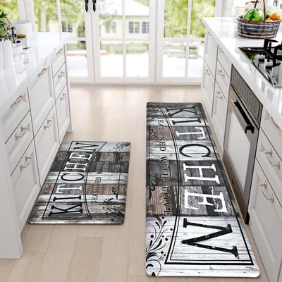 Image de Tapis de sol pour cuisine - Antidérapant - Lavable - Imperméable - Épaisseur : 10 mm - Dimensions : 44 x 75 cm - Revêtement en PVC souple - Tapis de sol