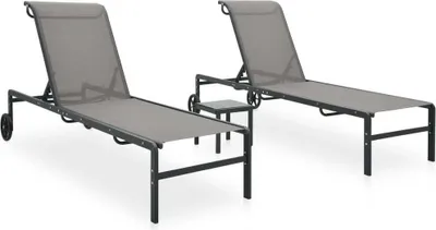 Produktbild von Sonnenliegen 2 Stk. mit Tisch Textilene und Stahl