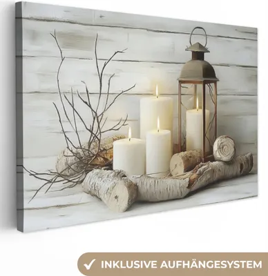 Produktbild von Leinwand Bilder 90x60 cm - Natur - Kerzen - Weiß, Wandbilder, Wanddeko Wohnzimmer, Bild
