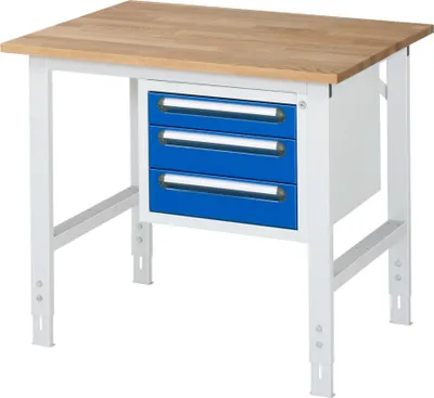 Produktbild von RAU Arbeitstisch 1000x800x760-1080 3xSchub B-Platte 25mm l.gr/e.bl