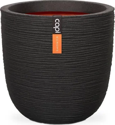 Obrázek produktu pro Květináč kulatý, CAPI EUROPE RIB NL, 43x41 cm, černý, recyklovaný materiál, vnitřní i venkovní použití