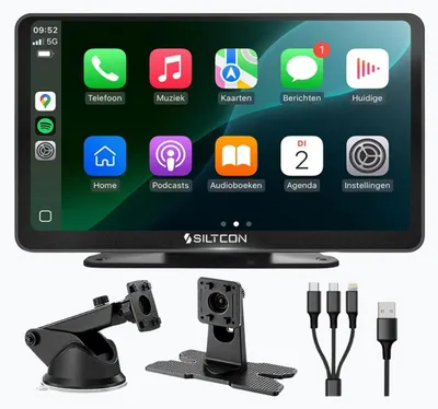Productafbeelding van Siltcon® Geschikt voor CarPlay Scherm 7 Inch – Geschikt voor Android Auto Scherm – Draadloos - Geschikt voor Apple CarPlay Scherm - Navigatiesysteem Auto – Auto Scherm – Universeel – Met Touchscreen - Draadloos - Incl. Oplaadkabels Telefoon