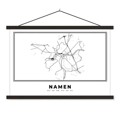 Produktbild von MuchoWow® Textilposter Karte - Belgien - Namur - Schwarz und weiß - Stadtplan 150x100 cm mit schwarzem Rahmen - Schlafzimmer