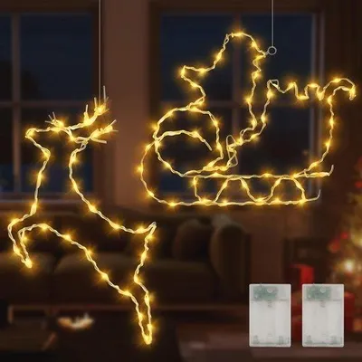 Productafbeelding van Kerstverlichting LED voor Raamdecoratie - 2 Stuks - Sfeervolle Rendier en Slee