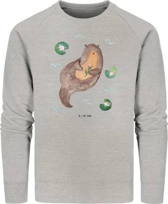 Produktbild von Mr. & Mrs. Panda Bio Baumwoll Pullover Otter Seerose Größe L - Heather Grey - Geschenk, glücklich, Sweater, Wasser, Fluss, Pulli, Sweatshirt, Bio-Pullover, Seeotter