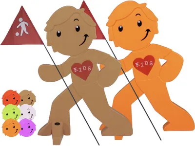 Produktbild von StreetBuddy - Warnfigur, Warnaufsteller, Warnschild für Kindersicherheit 2er Set (Orange / Beige)