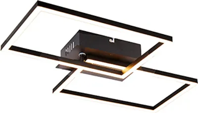 Produktbild von Qazqa Modern Deckenleuchte, Deckenlampe - Plazas - Schwarz, Quadratisch, 2700K, warmweiß, dimmbar, 50cm, Ideal als Bürolampe, Flur, Schlafzimmerlampe und Wohnzimmerlampe