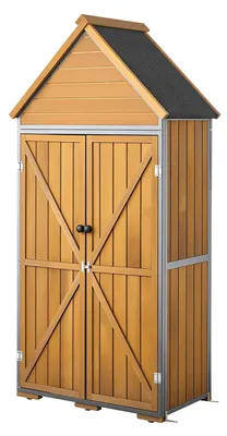 Immagine prodotto di Armadietto da giardino in legno - Mobiletto porta-attrezzi per esterni - Porte con serratura - Con ripiani e base - Resistente agli agenti atmosferici, ideale per terrazza e giardino - 76 x 43 x 171 cm - Colore naturale