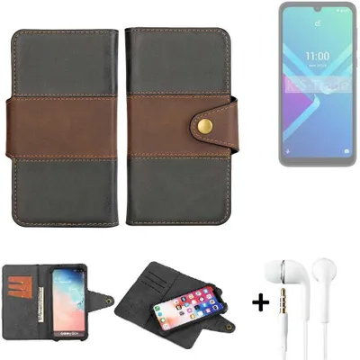 Produktbild von K-S-Trade Handyhülle Schutzhülle Bookstyle Wallet-Case kompatibel mit Wiko Y82 + earphones Bumper rundumschutz schwarz-braun 1x