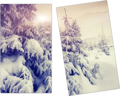Produktbild von Spritzschutz Herdabdeckplatte Schneidebrett aus Glas Winterlandschaft in Sonne 2-Teilig (60x52cm)