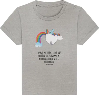 Produktbild von Mr. & Mrs. Panda  T-Shirt Einhorn Fliegendes Pferd 6. - 12. Monat - Heather Grey - Geschenk, Glitzer, Öko Baby, Realität, Shirt, Kinder, Unicorn, Regenbogen, Top