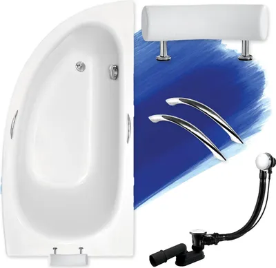 Image de BADLAND Baignoire d'angle Milena Premium DROITE 150x70 avec vidage, pieds, poignées et appuie-tête sans habillage