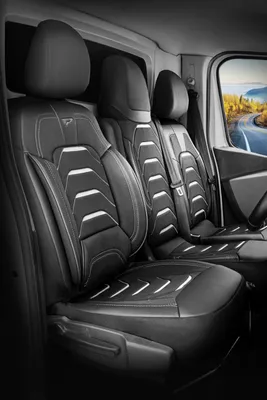 Produktbild von Sitzbezüge Renault Trafic 2014 – heute – Bodrum Schwarz Grau – perfekte Passform (Sitz/Bank - mit geteiltem Sitz und geteilter Rückenlehne der Doppelsitzbank).Konfiguration:1+2