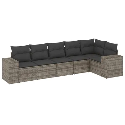 Produktbild von 6-tlg. Garten-Sofagarnitur mit Kissen Grau Poly Rattan