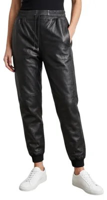 Produktbild von Damenjeans No Eleven schwarz echtes Leder Jogger L