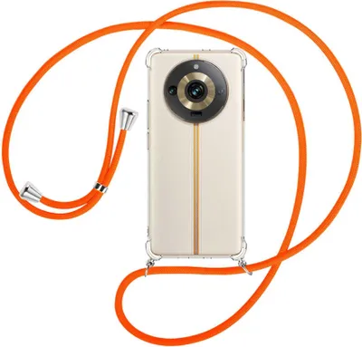 Produktbild von Handykette Backcover-Schutzhülle mit Band (Metall silberfarben) für Realme 11 Pro (6.7'') - neonorange