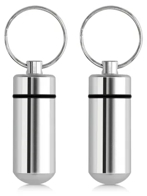 Produktbild von kwmobile 2x Metall Pillendose - 4,8 x 1,7 x 1,7 cm - Tablettendose Box mit Ring - Pillenbox Kapsel - Dose für Medikamente in Silber