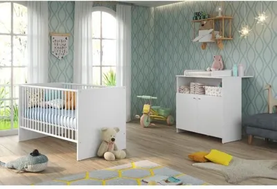 Produktbild von Babyzimmer Set, Kinderbett 70 x 140 cm, Wickelkommode NIKO, Weiß, Trend Team