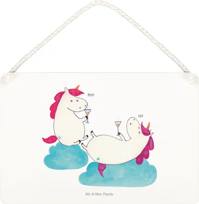 Produktbild von Mr. & Mrs. Panda Holzschild Einhorn Sekt DIN A4 - Weiß - Geschenk, Spaß, Einhörner, Türschild, Wandbild Holz, Party, Unicorn, Mädelsabend, kleine aufmerksamkeit, holzbild