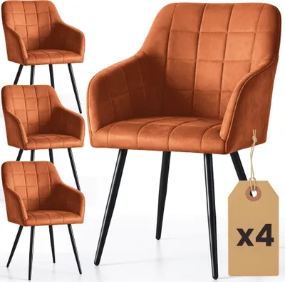 Produktbild von 4er Set Polsterstühle mit quadratischen Ziernähten LUXANO Kupfer mit schwarzen Beinen