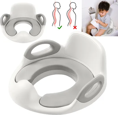 Image de XINZI Siège de toilettes pour enfants Rehausseurs de toilettes Siège bébé Coussin antidérapant Rehausseurs de toilettes avec poignée et protection anti-éclaboussures Blanc+Gris