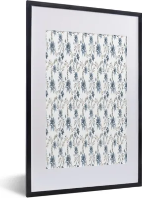 Produktbild von MuchoWow® MuchoWow® Gerahmtes Poster Blumen - Muster - Blau 40x60 cm - Poster mit zchwarzem Bilderrahmen - Poster in Rahmen