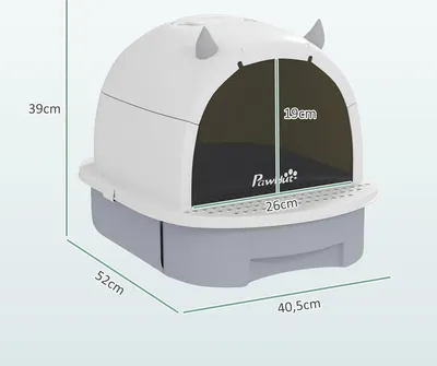 Produktbild von PawHut Katzenklo mit Deckel Katzentoilette mit Schaufel Bodenschublade Grau