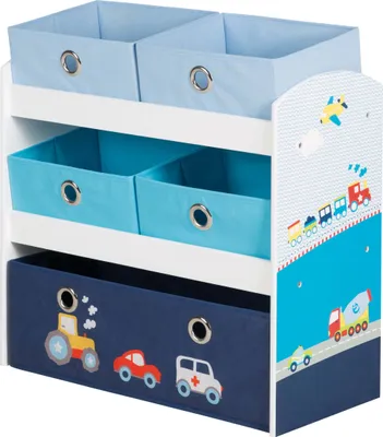 Produktbild von roba Spielregal 'Rennfahrer', Spielzeug- & Aufbewahrungs-Regal, inkl. 5 Stoffboxen, Auto blau
