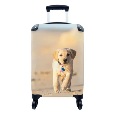 Produktbild von MuchoWow® Koffer Handgepäck Trolley Rollkoffer Kleine Reisekoffer mit 4 Rollen - Labrador-Welpe am Strand - Cabin Size < 55x40x23 cm & 55x40x20 cm - Fotokoffer - Kabinenkoffer - Boardgepäck - Reise-Box - Reisekoffer - Reisegepäck - Koffer mit Bild - Trolley für Kinder