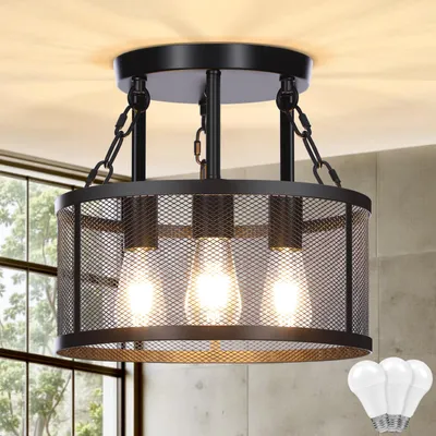 Produktbild von Modern Deckenleuchte Schwarz Metallrahmen 3-Flammige E27 Deckenlampe Küche Flur Wohnzimmer Schlafzimmer Esszimmer