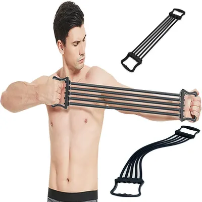 Produktbild von Verstellbarer Brustexpander, Fitness-Brustexpander, Armexpander, Muskeldehnungstrainer, 5 abnehmbare Widerstandsbänder für Zuhause, Fitnessstudio, Schultern, Armmuskeltraining (Schwarz)