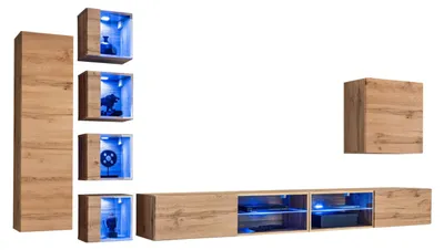 Immagine prodotto di Set di pensili Parete attrezzata Mensole a muro Credenza Mobili in legno Porta TV Nuovo