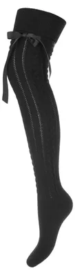 Immagine prodotto di Calzini alti sopra il ginocchio, modello Milena, con fiocco, 75% cotone, colore nero, taglia 37-41
