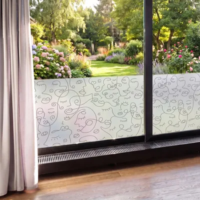 Zdjęcie produktu dla Folia osłonowa – Abstrakcyjne twarze – Naklejki na okna i drzwi prysznicowe – 40 x 100 cm