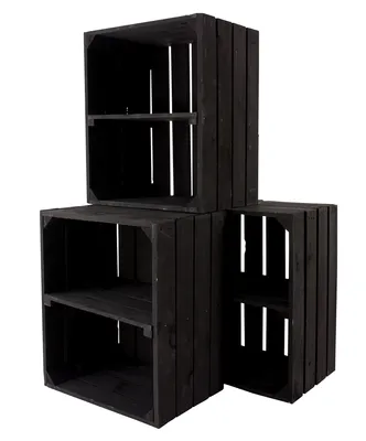 Produktbild von 12er Set große neue schwarze Obstkiste 50cm x 40cm x 30cm Apfelkiste Schuhregal Holzregal Bank Garderobe Weinkiste Kisten Balkon Holzkiste Regalsystem