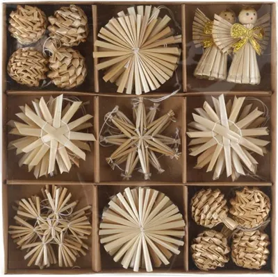 Produktbild von 32 Stück Strohsterne 6 cm Weihnachtsanhänger Stroh Engel Christbaumschmuck