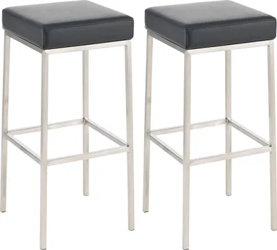 Immagine prodotto di Set di 2 sgabelli da bar CLP Montreal con sedute e poggiapiedi imbottiti in ecopelle nera e struttura in acciaio inossidabile