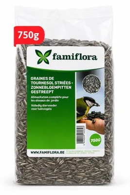 Produktbild von Famiflora Gestreifte Sonnenblumenkerne - 750g Beutel - Klassisches Vogelfutter - Futter für Gartenvögel - Winterfutter