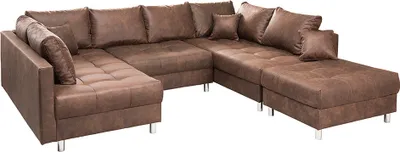 Produktbild von riess-ambiente XXL-Wohnlandschaft KENT 305cm antik braun Federkern Bigsofa inkl. Hocker und Kissen