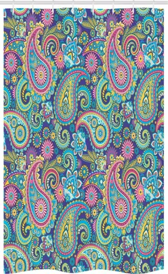 Produktbild von ABAKUHAUS Paisley Schmaler Duschvorhang, Bohem Bunte, Badezimmer Deko Set aus Stoff mit Haken, 120 x 180 cm, Mehrfarbig