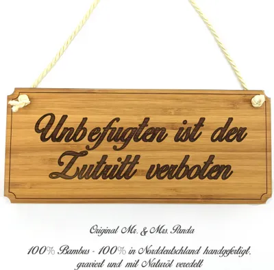 Produktbild von Mr. & Mrs. Panda Schild Unbefugten ist der Zutritt... - Geschenk, Infotafel, Landhaus, Türschild, Graviert, Geschenkidee, Shabby, Hinweisschild, Firmenschild, Werbeschild