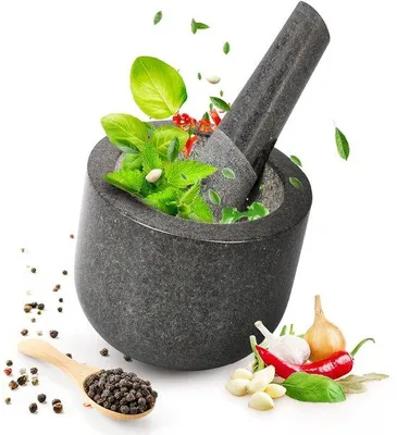 Produktbild von Famanu Granitmörser mit Stößel – Kompakte Größe Ø 8,5 cm, ideal für Gewürze und Kräuter