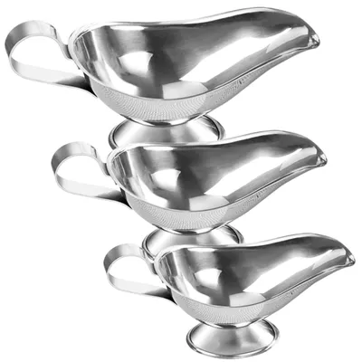 Soßenschalen aus Edelstahl, 3 Größen, mit Griff, silber