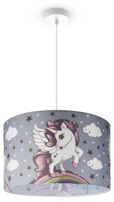 Produktbild von Kinderlampe Deckenlampe LED Pendelleuchte Kinderzimmer Lampe Mit Einhorn, E27 Leuchten Farbe / Größe Grau (Ø45.5cm)